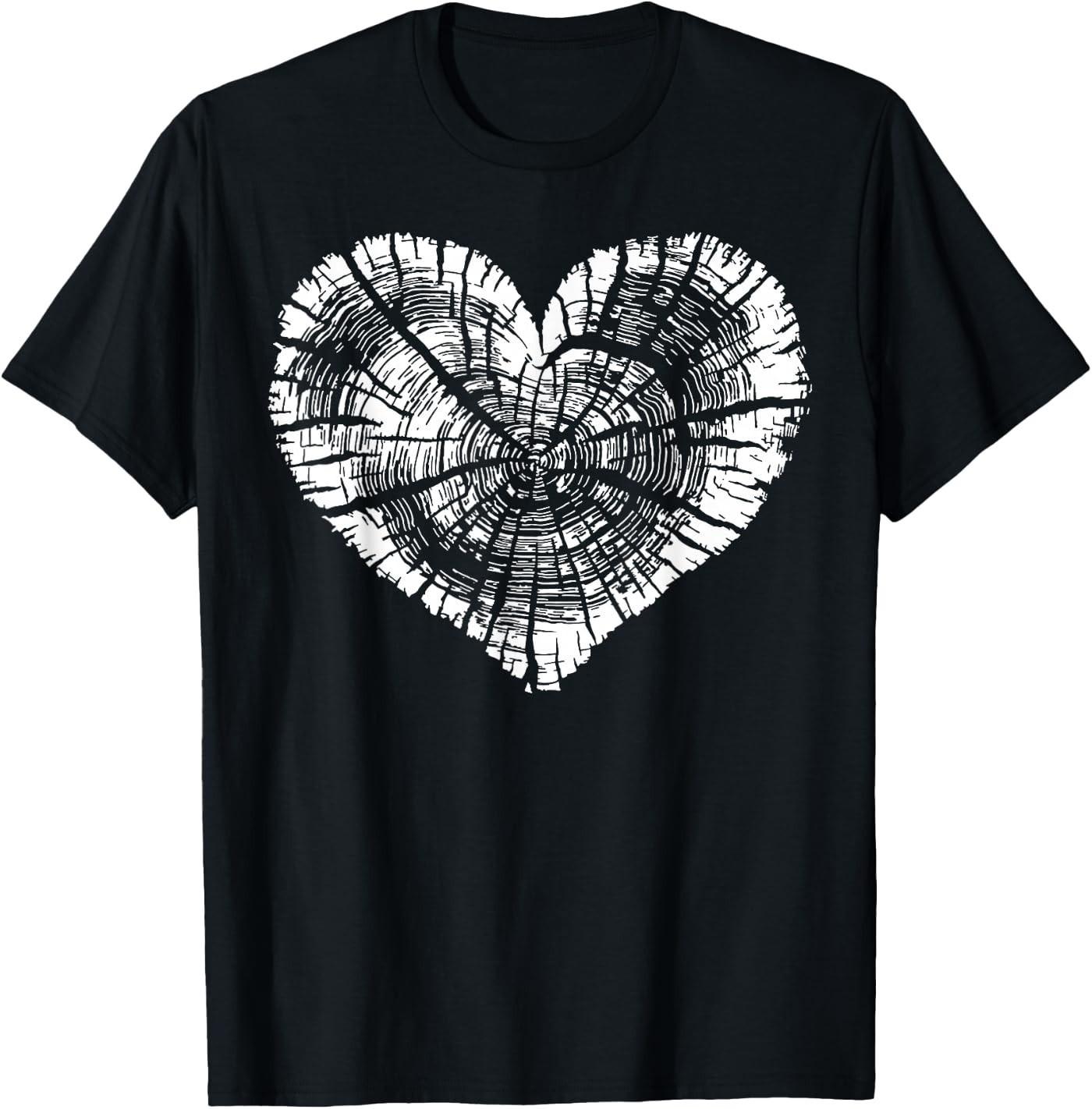 Tree Trunk Heart Tree Rings Heart Wood Grain Nature Lover T-Shirt XXXXL