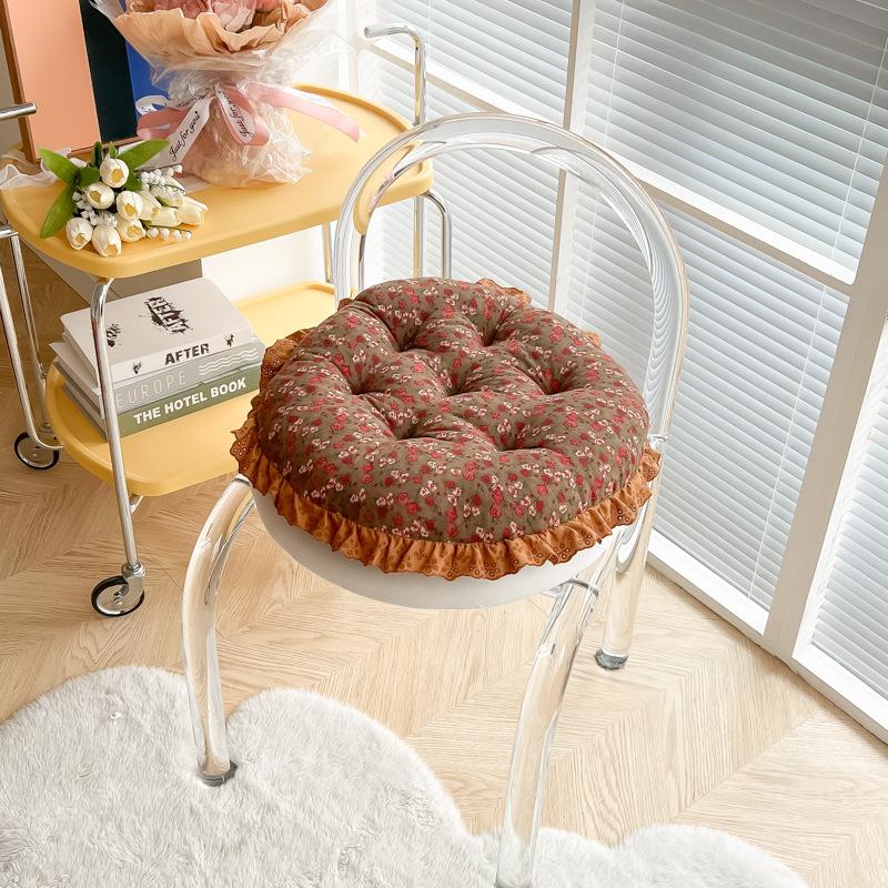 Color Block Cotton Linen Tatami Floor Cushion with Lace Edge Soft Skin-Friendly Meditation Cushion Sofa Round Pouf Seat Pad 45X45cm 3090₽