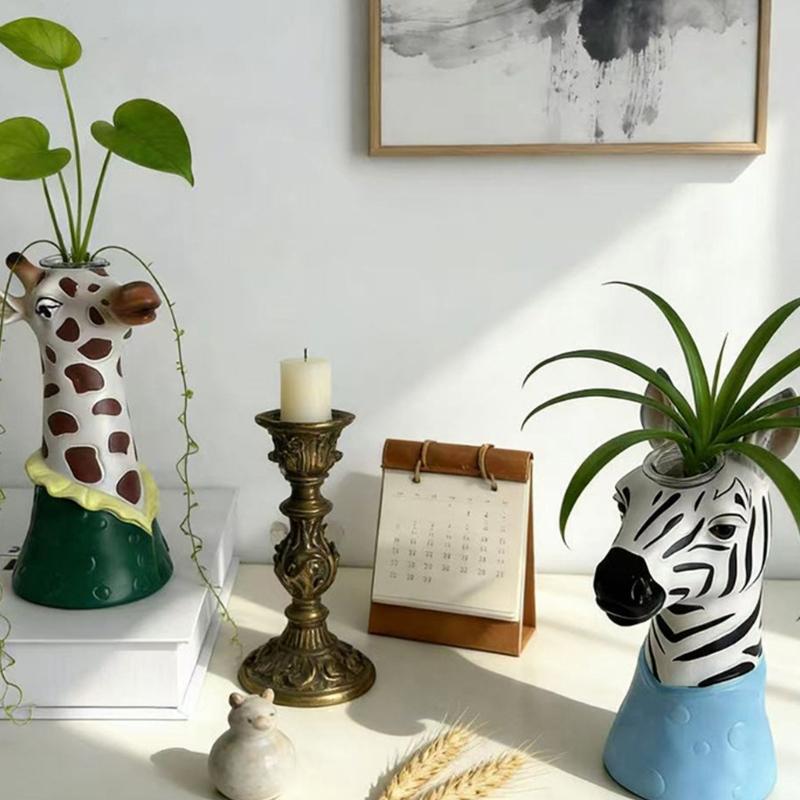 Giraffe Art Vases Decorative Flower Vases Animal Face Vases Table Ornament Modern Home Decors Gift for Women Girls