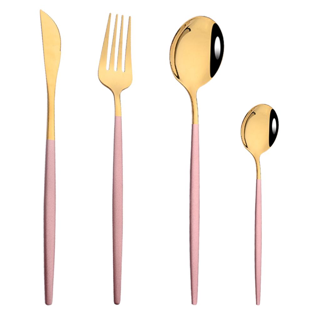 Rose Gold Mirror Cutlery Set Fruit Forks Spoons Dessert Knives Wedding Dinnerware Stainless Steel Flatware Dinner Tableware Set