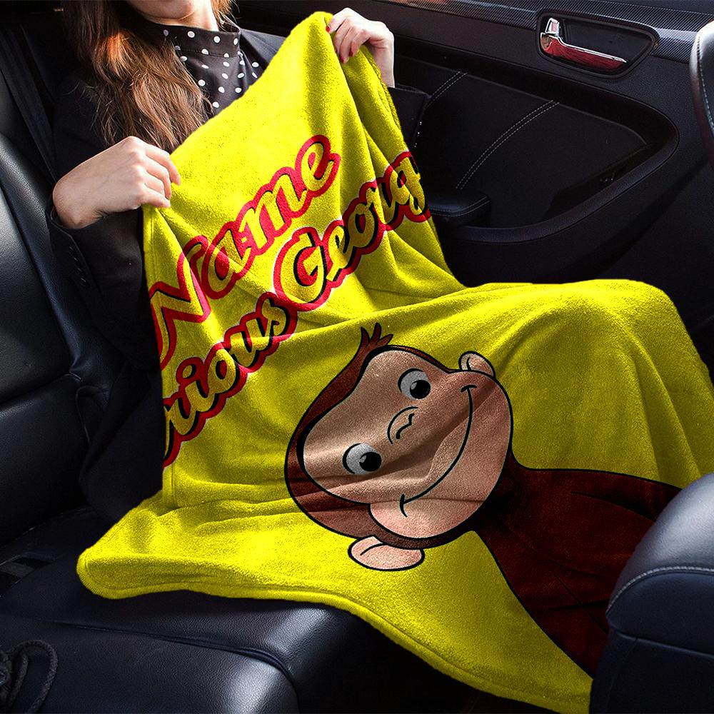 Custom Name Curious George Theme Printed Blanket - Perfect for Couch, Bed, Travel & Outdoor Use | Machine Washable, Cozy & Durable.