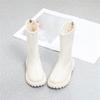 Children's Fashion Round Toe Mid-Calf Leather Boots with Back Zipper