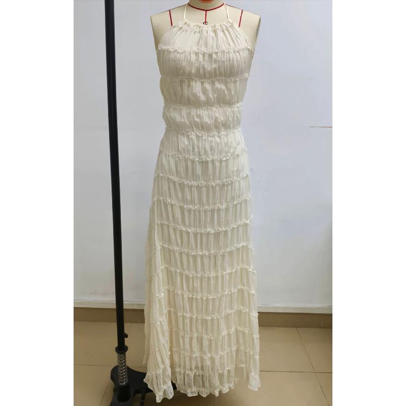 

women s Halter Neck Backless Tiered Ruffle Ruched Knit Maxi Dress XL абрикосовий