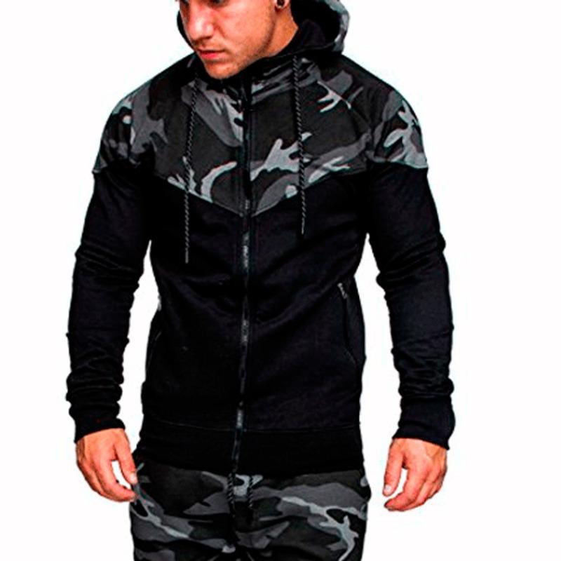 New Men's Outdoor Sports Camouflage Color-blocked Sweatshirt Cardigan Hooded Jacket