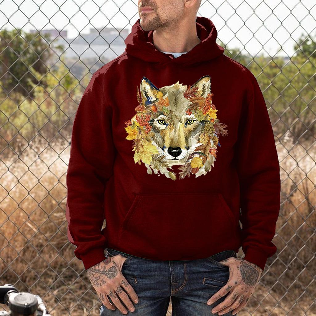 Men's Fashion Letters Printed Casual Slim Long-sleeved Hooded Sweatshirt Tops Pullover