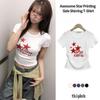 The Pink Slim FiT STar PrinTing Side Shirring ShorT Sleeve T shirT