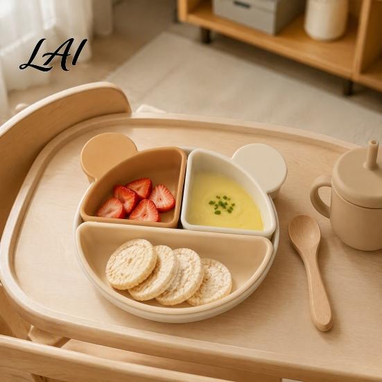 Stay Put Toddler Plate Silicone Suction for Toddlers Cute Bear Detachable Divided Dinner Baby Meal Prep Tray Plate Anti-slip Base Feeding