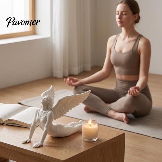Commemorative Keepsake Gift 3D Printed Yoga Angel Figurine, Decorative Statue, Minimalist Sculpture with Detailed Versatile Interior Ornaments Wings,