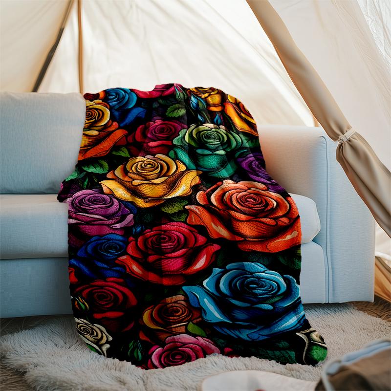 Colorful Roses Blanket Personalized Name Flannel Blanket Soft Cozy Plush Throw for Sofa Bed Lightweight Home Décor