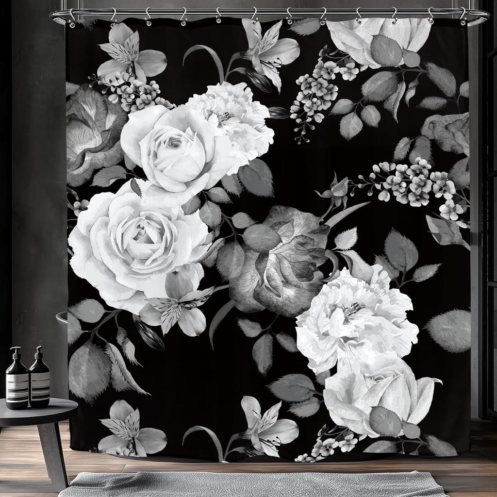 Vintage Flower Floral Bathroom Shower Curtain Retro Crane Chinese Botanical Art Polyester Fabric 12 Plastic Hooks Waterproof