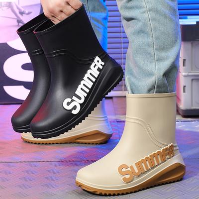 Neue winddichte Regenstiefel Herren Mid-Calf Warme Regenstiefel Mode Schwarz Elastisches Band Regenschuhe Herren Wasserdichte Outdoor Arbeitsstiefel