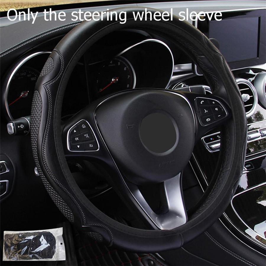 New Black 37-38CM Car Steering Wheel Cover Breathable Anti-slip Car Accessories