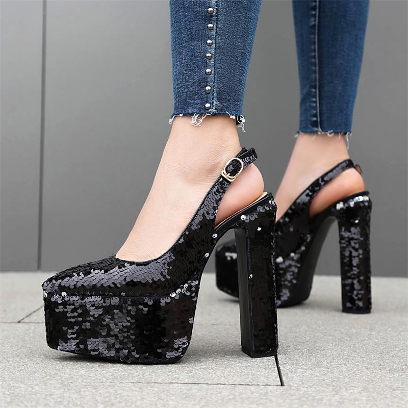 Luxussandalen Damen Sommerschuhe Plateau High Heels Slingback Gold Silber Pink Pumps Damen Hochzeit Tanz Stripperschuhe