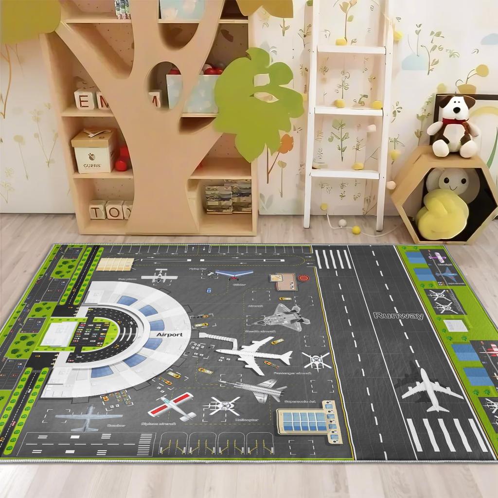 Biały Dywan Mata z Torami Kolejowymi Pokój Dziecięcy Sypialnia Salon Dekoracja Edukacyjny Wzór Kolejowy Dywan Dekoracyjny