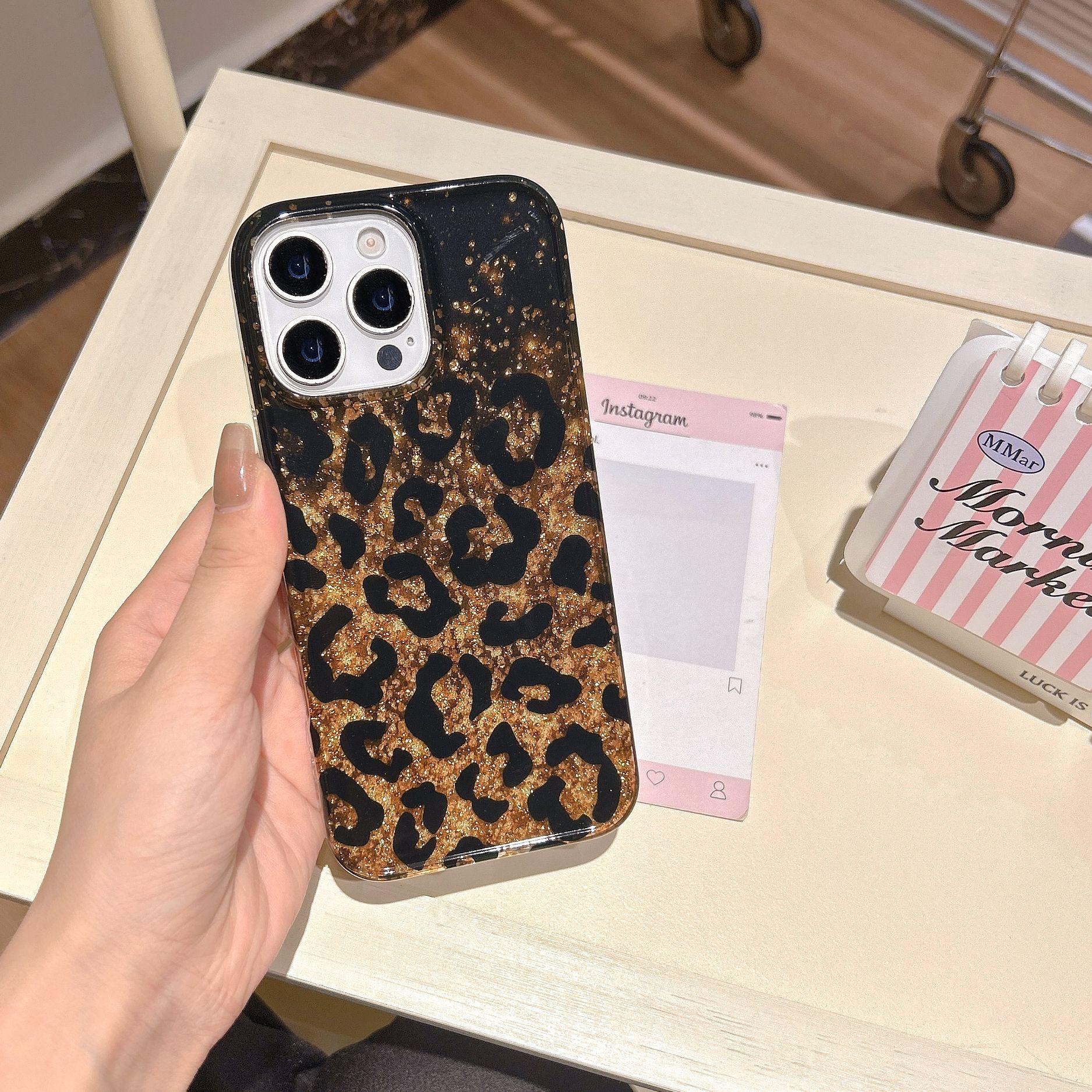 

Leopard Print Glitter Sequin Case for iPhone 14/15/16 Pro Max & Apple 17 13Pro max
