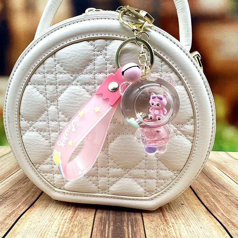 Cartoon Big Head Bear Quicksand Bottle Keychain Cute Lingna Bell Doll Pendant Couple Bag Drift Bottle Pendant