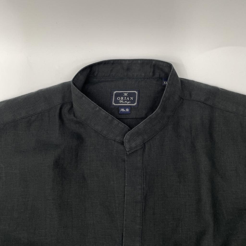 ORIAN KF99F Black Linen Washed Band Collar Long Sleeve Shirt tops XL blackUsed