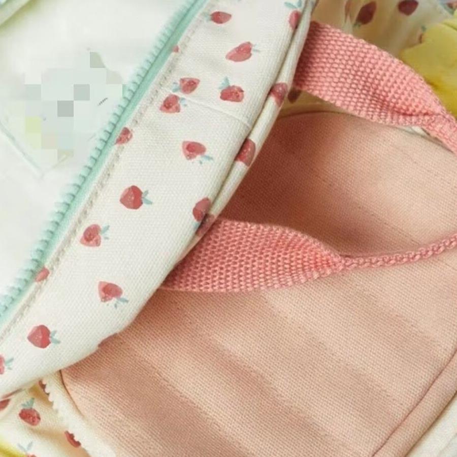 Adorable Strawberry Print Canvas Kids' Backpack