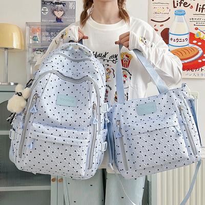 School Bag New High-value Fresh College Style Polka Dot Make-up Bag Junior High School Students Lightweight Travel Backpack