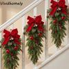 Teardrop Shape Christmas Swag With Bells Flexible Bendable Teardrop Wreath With Bowknot With Pine Cones Hanging Decorations