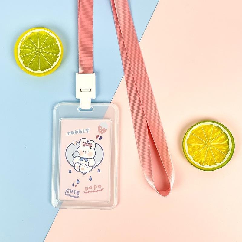 Ins Cute Transparent Lanyard Card Cover Student Bus Cards Case Cartoon Work Card Covers Credit Card Holder Id Holder with Rope