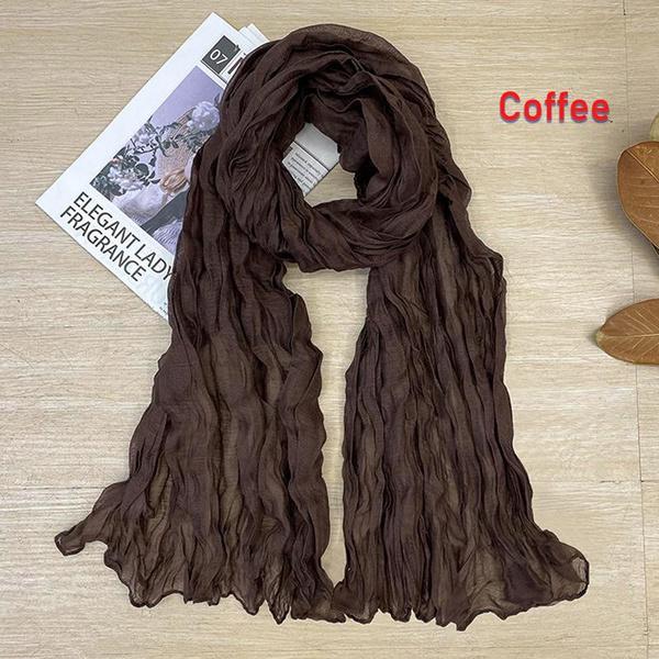 Women's Soft Long Scarf Scarves New Solid Color Cotton and Linen Versatile Pleated Scarf Ultra Long Silk Scarf Cape