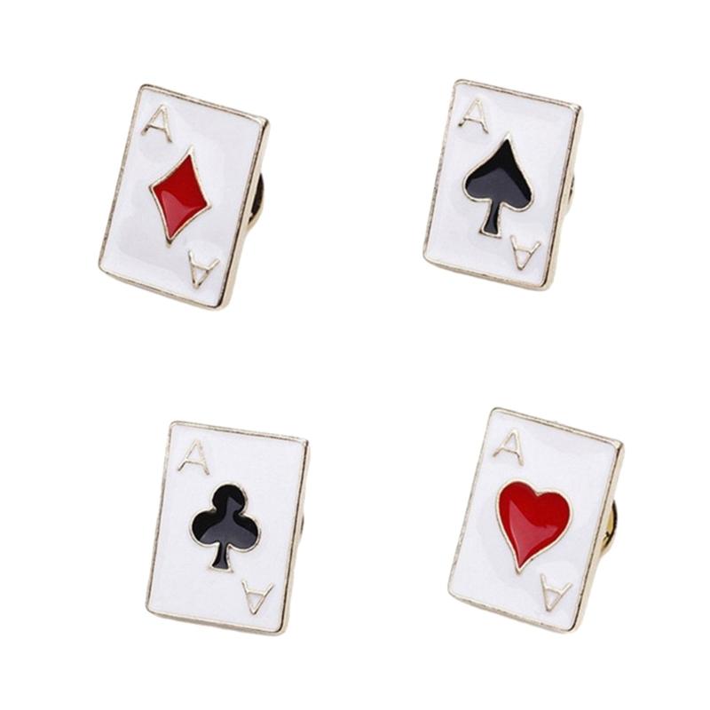 4PCS Cuteness Brooch Poker Card Theme Lovely Pin Stylish Party Badge Alloy Texture for Party Dress Up and Present Giving