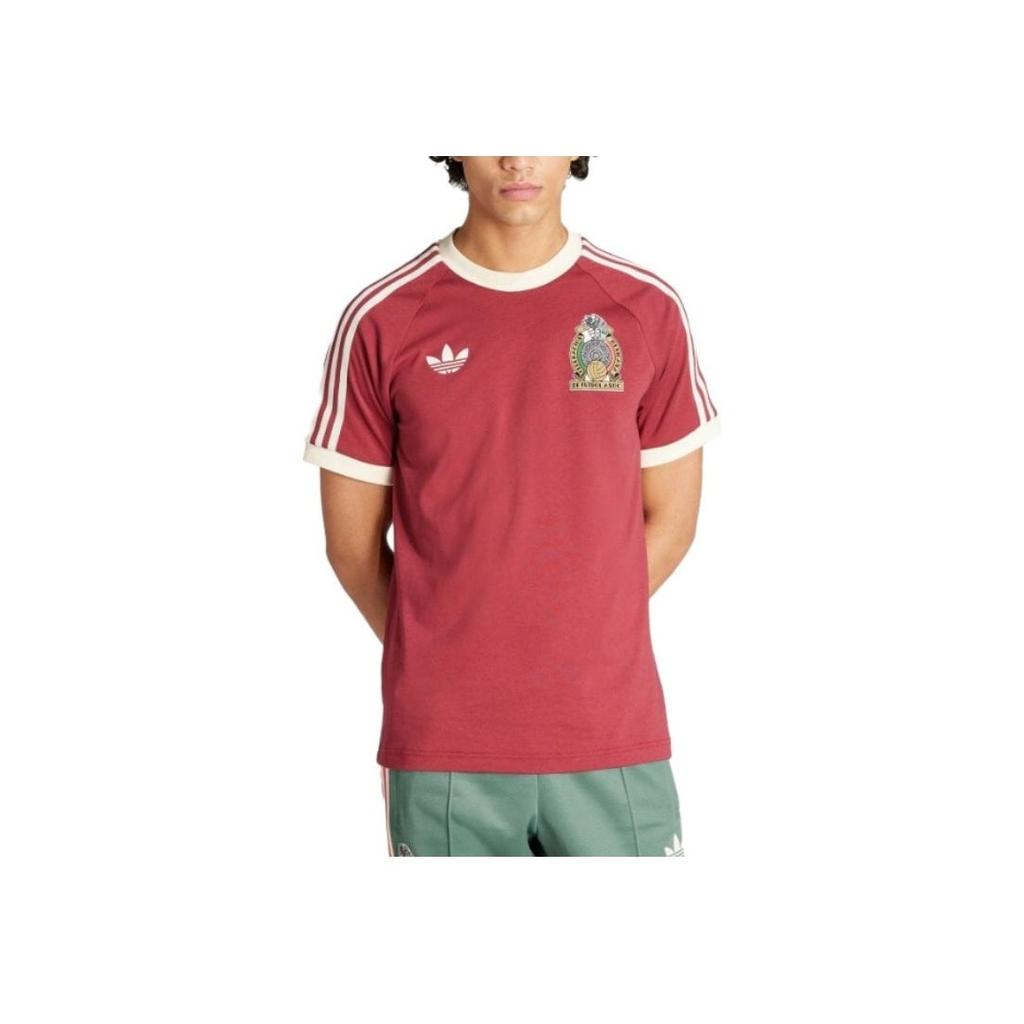 Adidas Originals Logo Print Three-Stripe Short Sleeve T-Shirt Men Tops Red IU2177