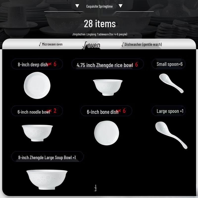 Jingdezhen High White Porcelain Linglong Dinnerware Set