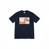 American Trend Letter Logo Printed Round-neck Short-sleeved Shirt Navy S10