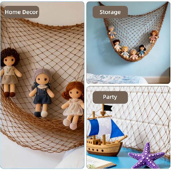2pcs 200x100cm/80x40in Ocean Theme Party Fishing Net Decor, Cotton Natural Decorative Fishnet Nautical Wall Decoration Fish Netting Hangings for