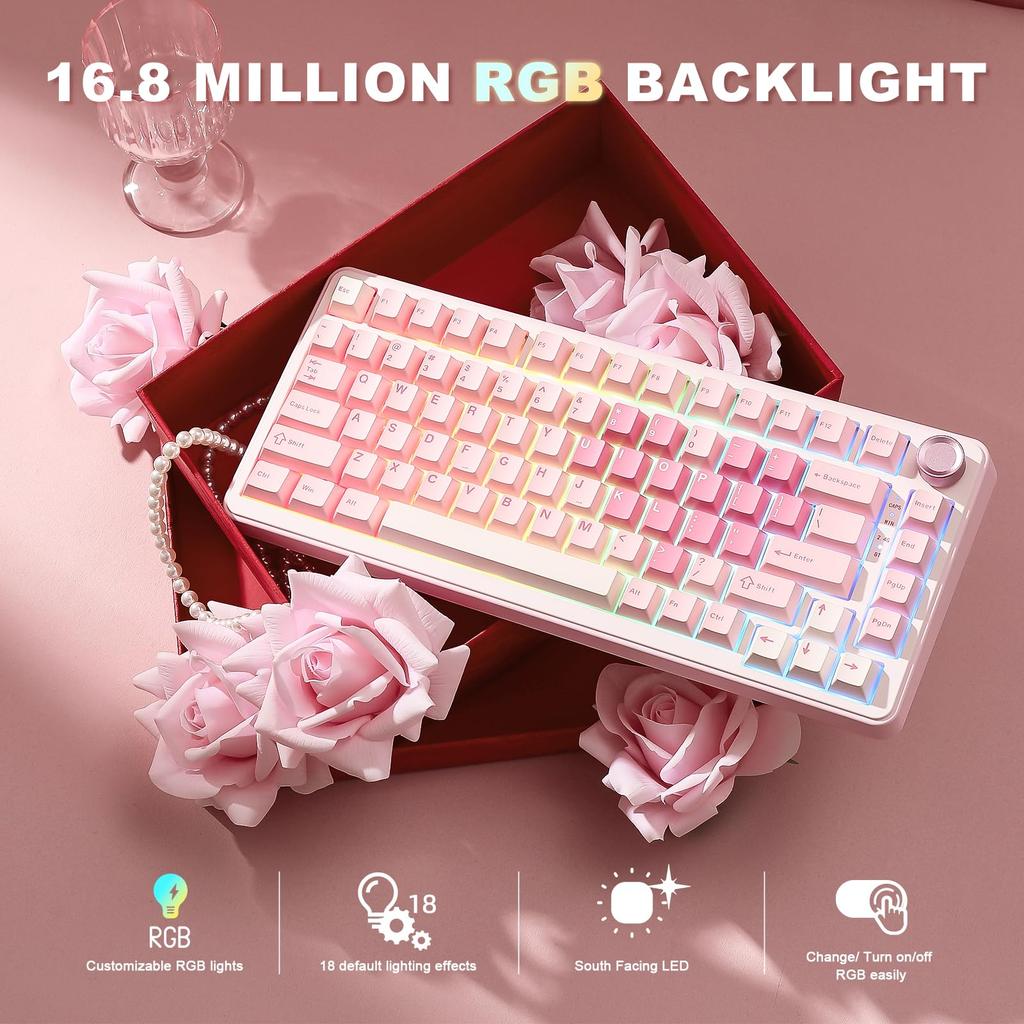 YUNZII B75 PRO 75% Gaming Mechanical Keyboard Gasket RGB Wireless BT 2.4G Wired Knob
