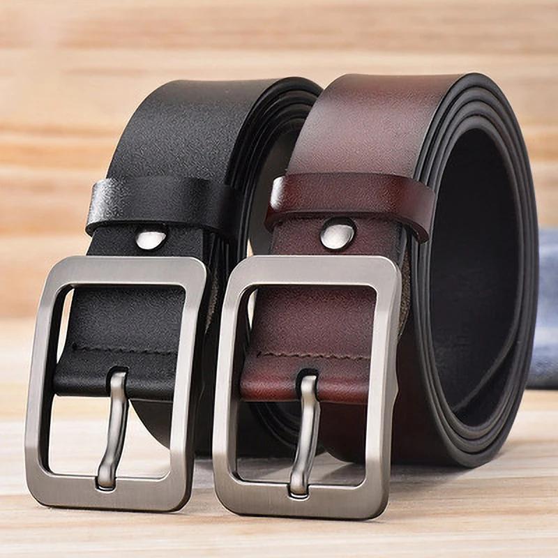 Men Alloy Pin Buckle Belt Men's Belt Vintage Needle Buckle Men's Leather Belt High Quality Black Brown 3.8cm Width