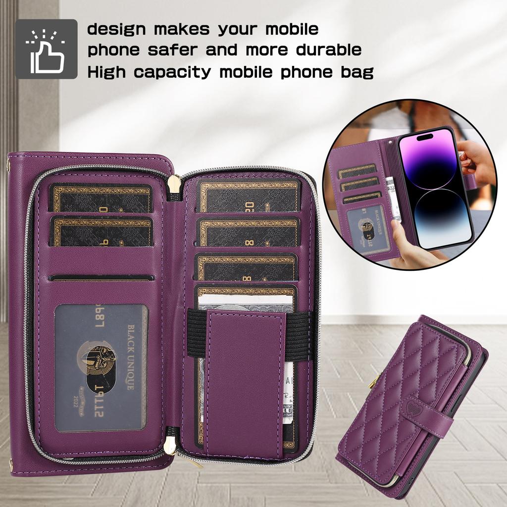 Zipper Wallet 9 Cards Bag Flip Leather Case for Samsung S23 S22 S21 S20 Ultra Plus S21FE A14 A54 A13 A53 A12 /iPhone 15 14 13 12 Pro Max XS Max 7P 8P