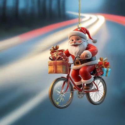 Decorative Hanging 2D Santa Claus Bicycle Christmas Presents: Winter Acrylic Pendants