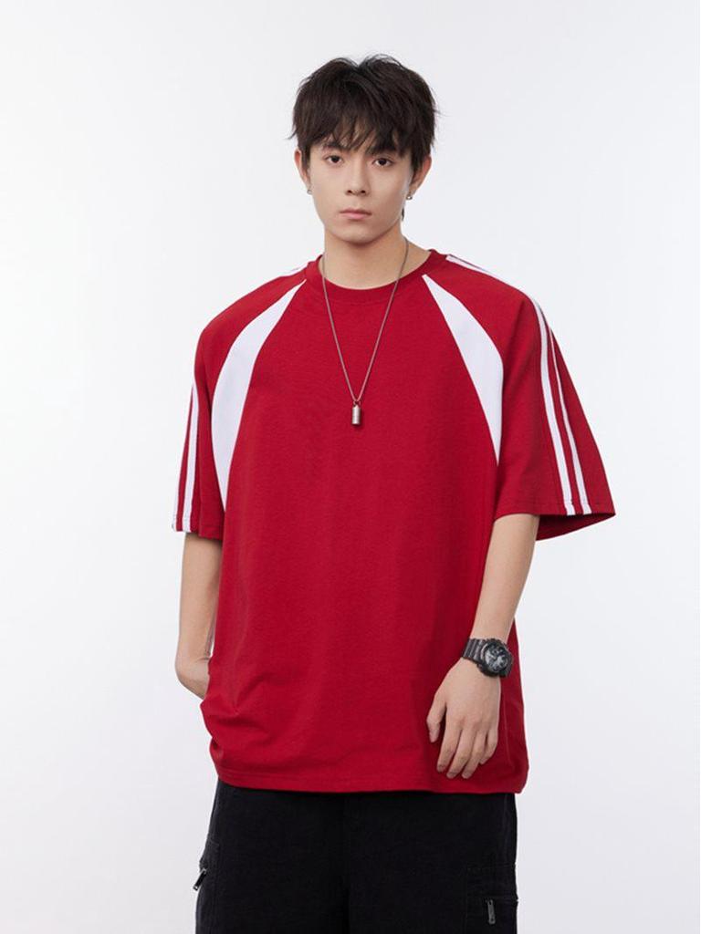 Camiseta Deportiva Casual Unisex con Bloques de Color y Hombro Caído, Cuello Redondo - Ideal para Uniformes de Equipo