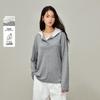 INMAN Women's Lyocell Lace Patchwork Hooded Henley Long-Sleeve T-shirt