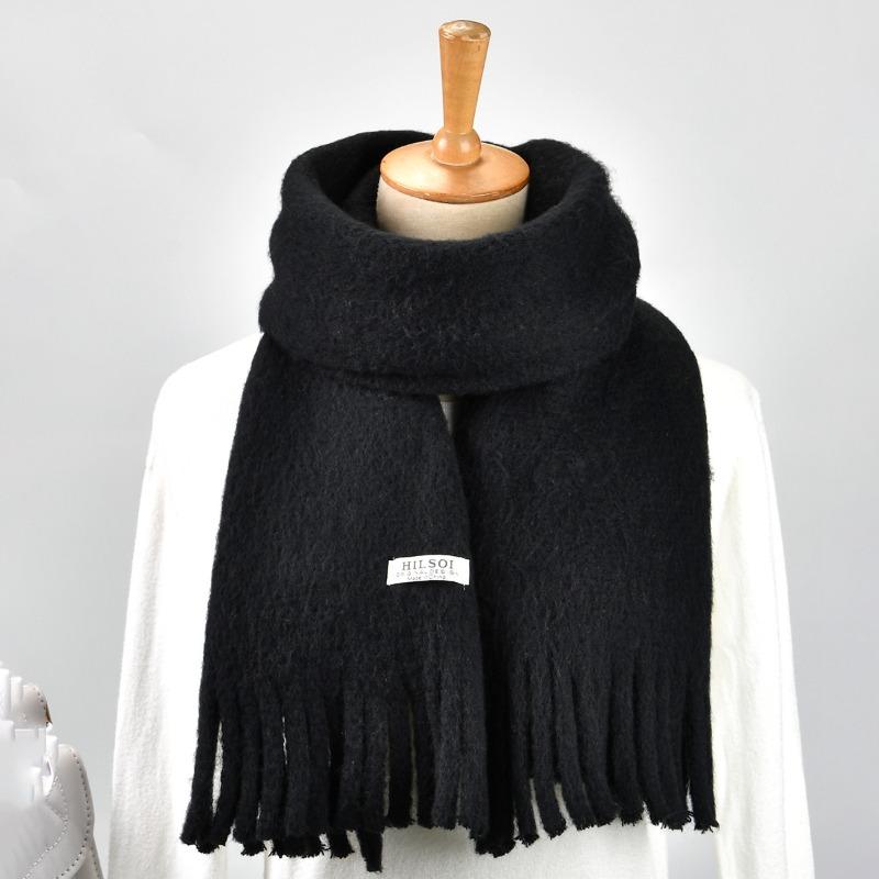 Autumn and winter new women's scarf thickened warm solid color fringed scarf versatile warm knitted shawl scarf