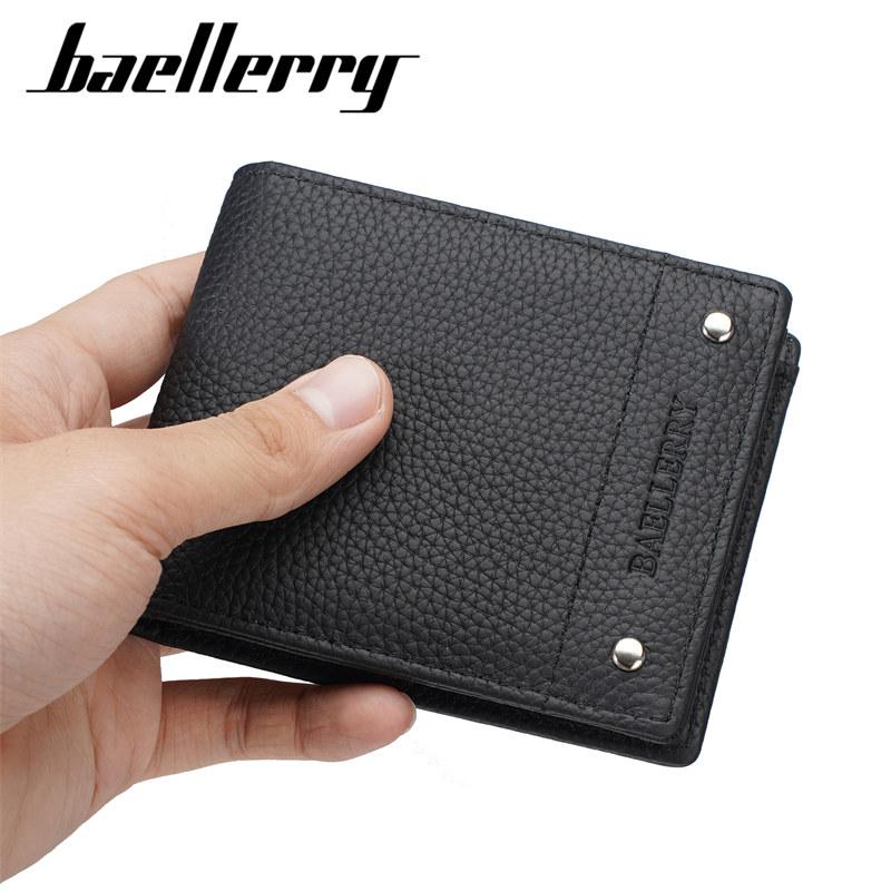 Baellerry Vintage Design Short Wallets for Men Fashion Genuine Leather ID Card Holder Purse