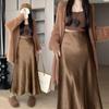 High-Waisted Acetate Satin Fishtail Midi Skirt: Designer-Style, Slimming A-Line with Large Flare for Women's Autumn/Winter Wardrobe.