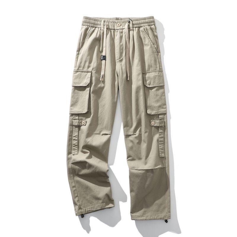 American Retro Heavy Cotton Straight-Leg Paratrooper Cargo Pants for Men, Spring and Autumn Loose Pants, Export Men s Casual Long Pants Kakh S