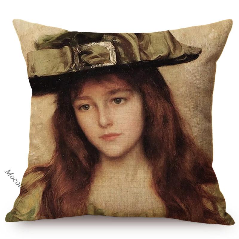 Netherlands Painter Albert Lynch Charming Girl Oil Painting Art Decoration Pillow Case Sexy Woman Sofa Cushion Cover Cojines