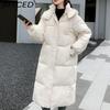 BITCED Long Down Jacket with Quilted Cotton Lining - Women's Loose-Fit Winter Coat - Thickened Cotton-Padded Outerwear