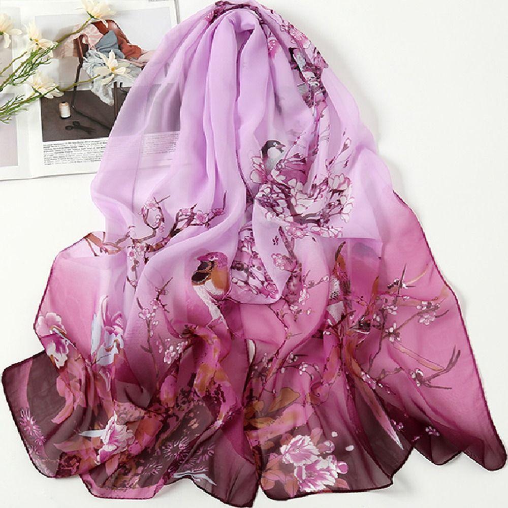Flower Print Chiffon Scarf 160*50cm Beach Gauze Scarf Elegant Long Wrap Shawl  for Women