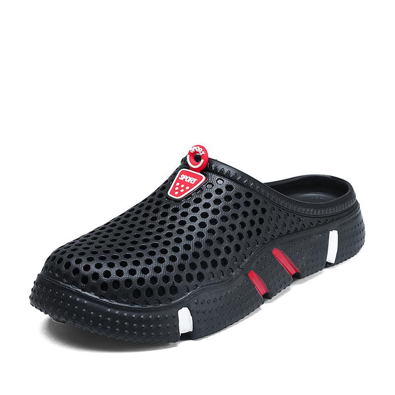 

Обувь Hole Shoes для мужчин и женщин с одинаковым трендом. Тапочки для улицы. Персонализированные сандалии двойного назначения. Нескользящие пляжные сандалии с сумкой. 45 чёрный