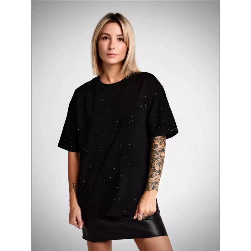 Fashion New Arrival Loose Fashion Starry Sequin round Neck Short Sleeve Cotton T-shirt Loose Printed Cotton