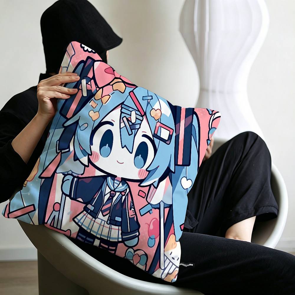 Classic Game Pillow Case Sofa Living Room Bedroom Headboard Backrest Cushion Square Cushion H-Hatsune Girl M-Miku Nap Time
