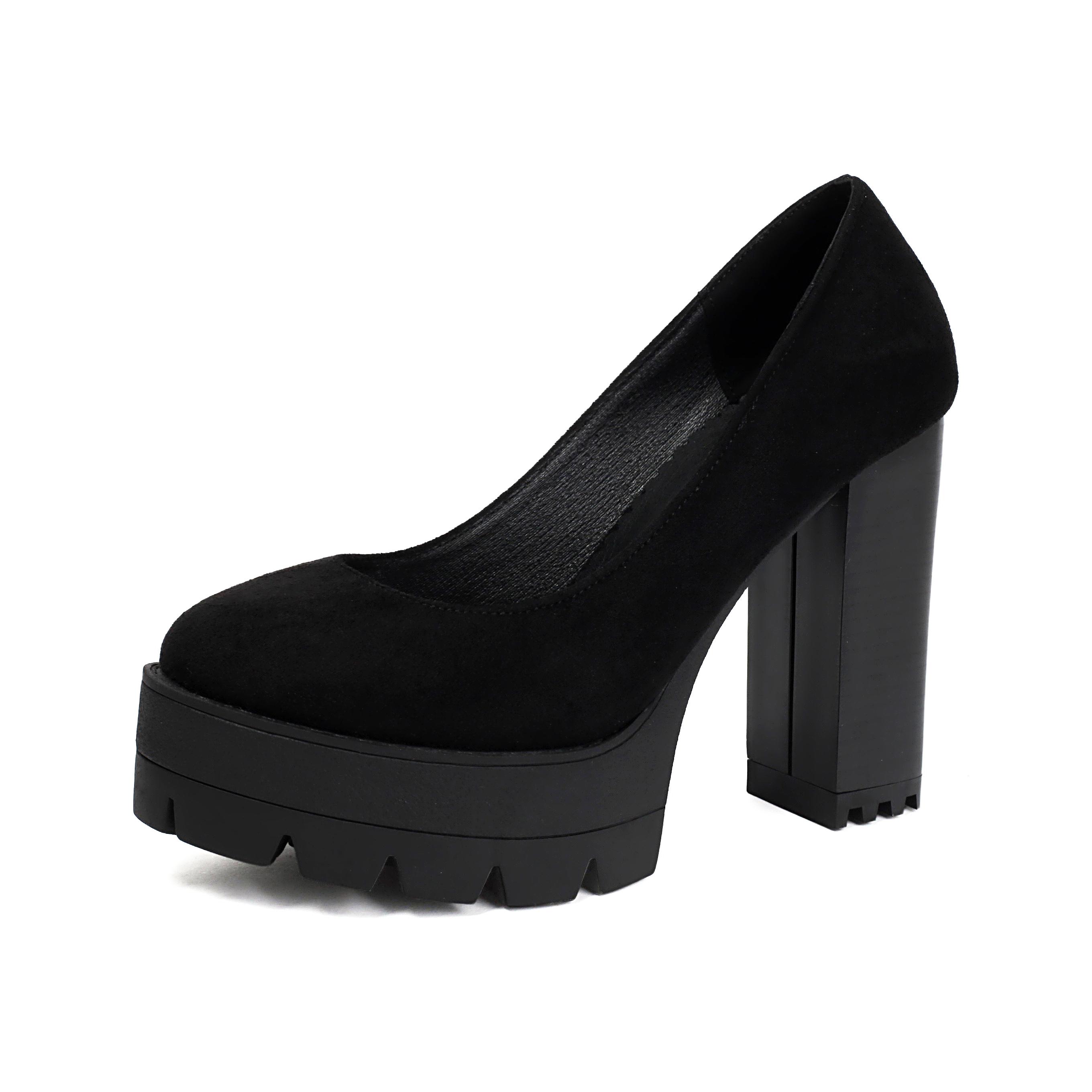 Damen High Heels Einzelne Schuhe Wasserdichte Oberfläche Dicke Ferse Europäischer und Amerikanischer Stil Große Größe Flacher Ausschnitt Niedrige Schuhe 45 black