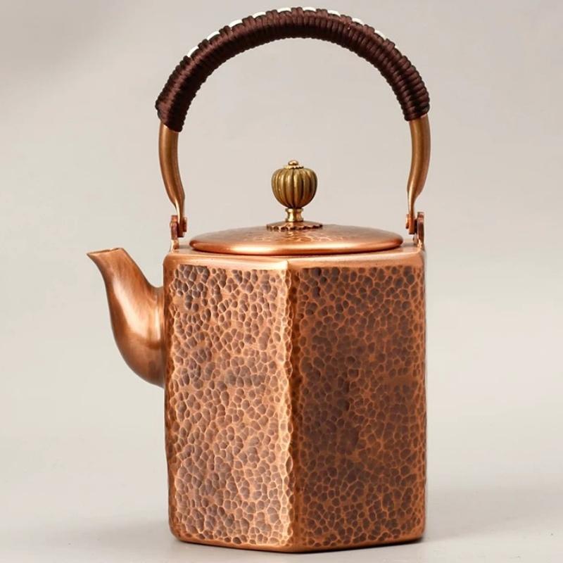 Kaffekanne i ren kobber, Retro Kreativ Sekskant Tesett 1000 ml Melk Te Filter Vev Varme Bære For Hånd Kjele, Håndlaget Tekanne