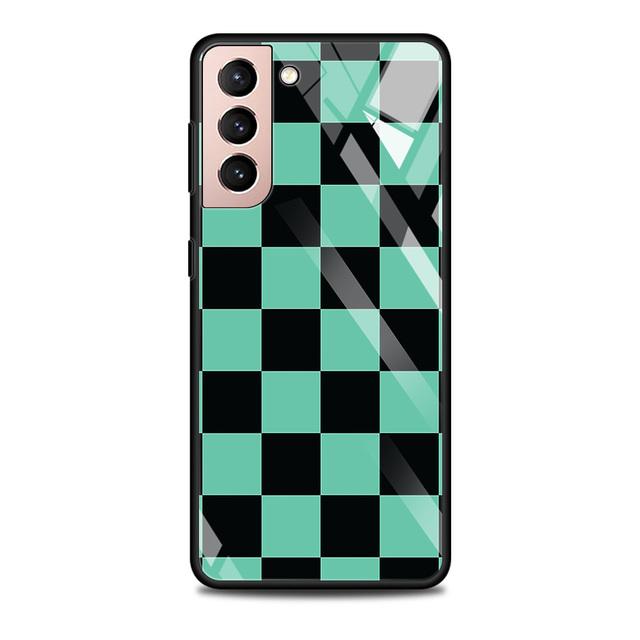 Szklane etui do Samsung Galaxy S21 S20 Ultra S10 Plus Lite S20fe 5g S10e S9 S8 zderzak Shell pokrywa Funda Anime Demon Slayer kolor